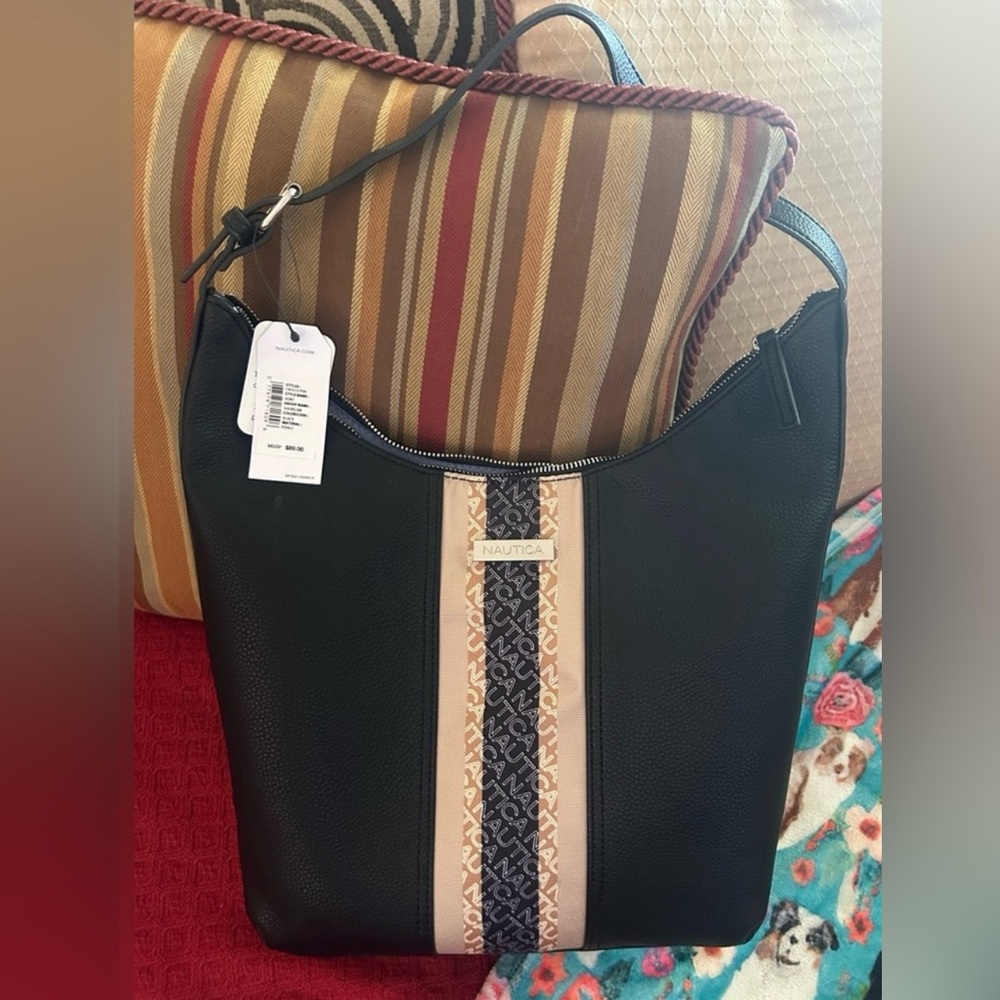 NWT Nautica Shoreline Pebble Black Leather Handbag With Wallet